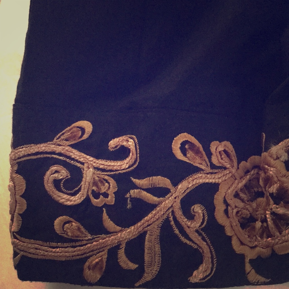 Black Indian pants with tan embroidery